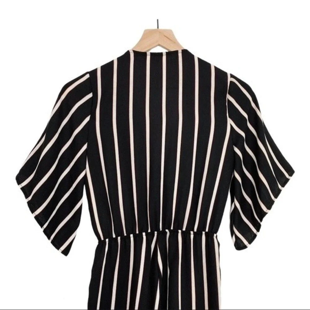 VINTAGE HAVANA Women's Small Jumpsuit Striped Wide Leg Tie Front Made in USA